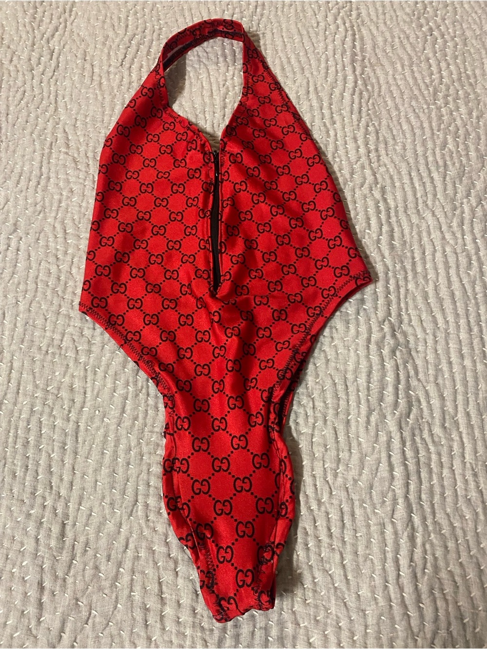 Luxury Monogram Red and Black Swimsuit.